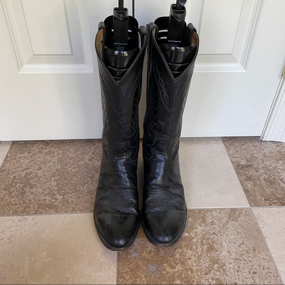 Tony Lama Black Cowboy Boots - Picture 2 of 5